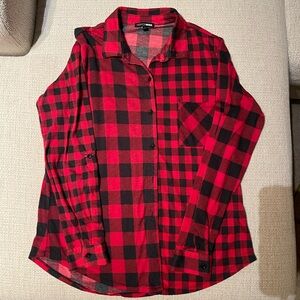 Fashion Nova Red and Black Checkered Shirt long sleeve
